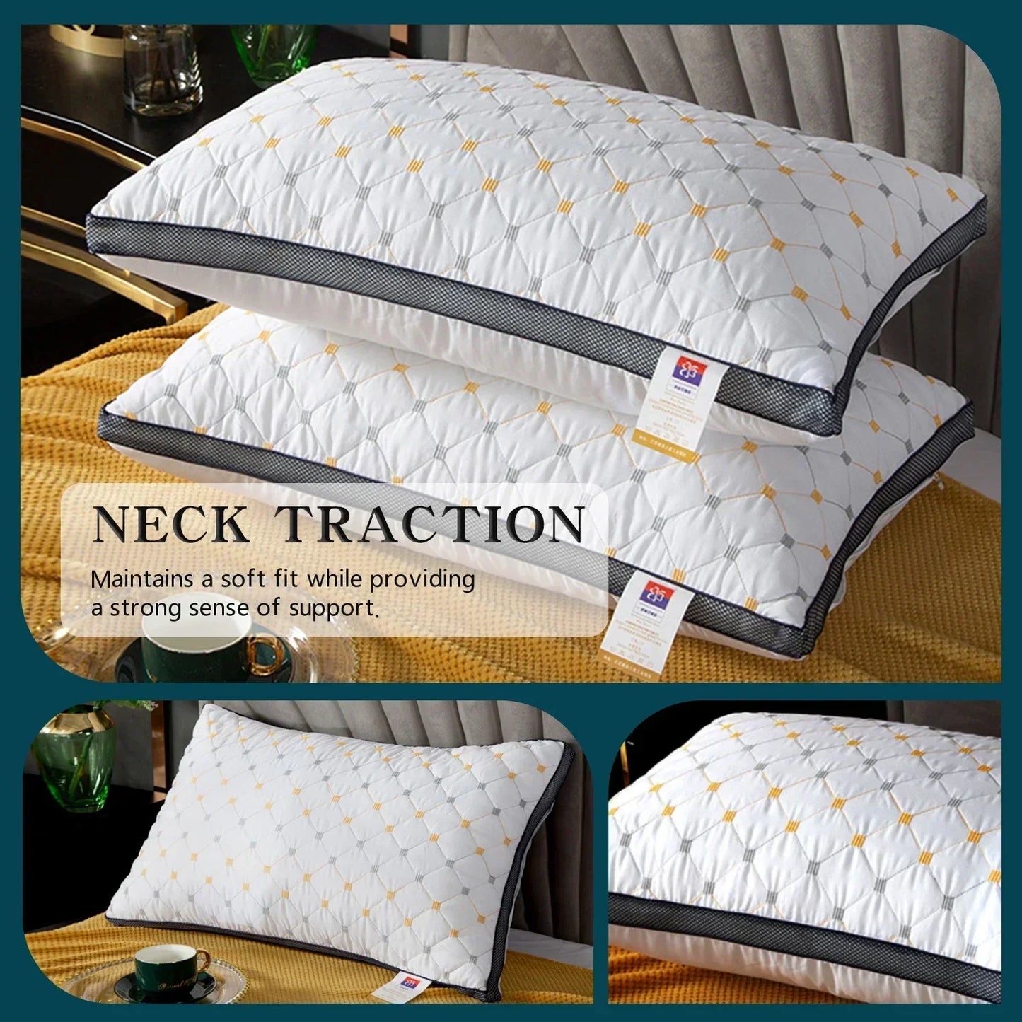 1-Piece Hotel Style Feather Cotton Pillow, Three-Dimensional Neck Pillow, Suitable for Sleeping Bedrooms and Hotels