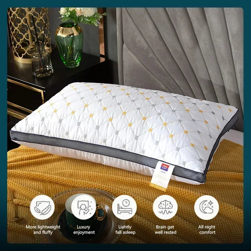 1-Piece Hotel Style Feather Cotton Pillow, Three-Dimensional Neck Pillow, Suitable for Sleeping Bedrooms and Hotels