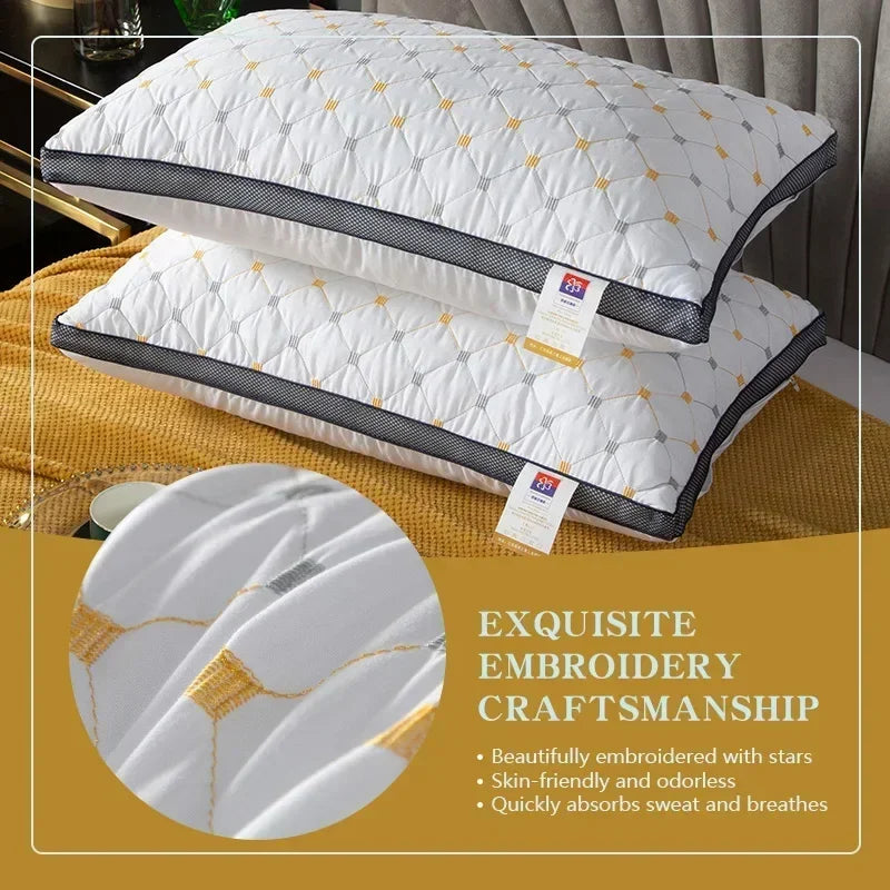 1-Piece Hotel Style Feather Cotton Pillow, Three-Dimensional Neck Pillow, Suitable for Sleeping Bedrooms and Hotels