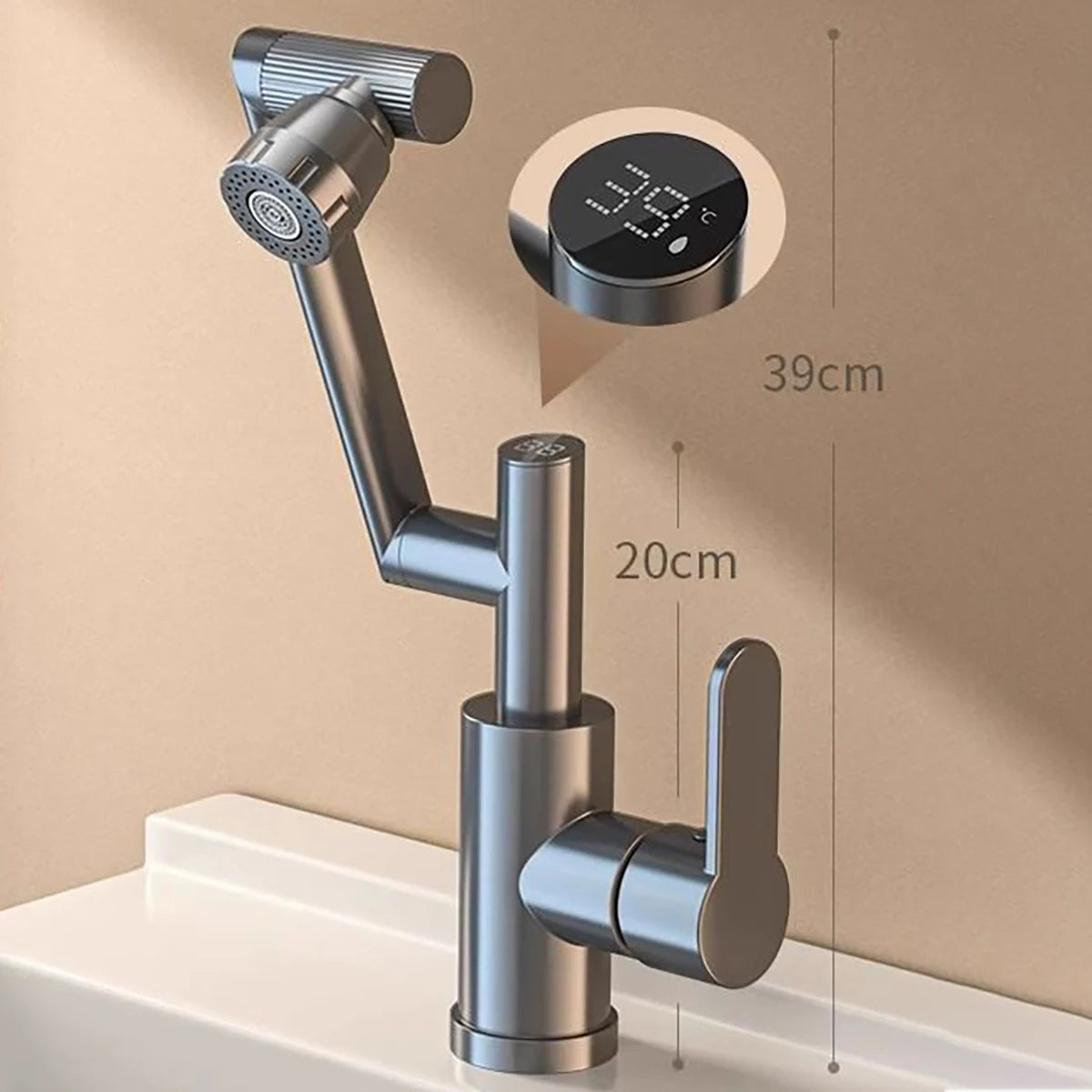 Digital Display LED Basin Faucet 360 Rotation Multi-Function Stream Sprayer Hot Cold Water Sink Mixer Wash Tap for Bathroom