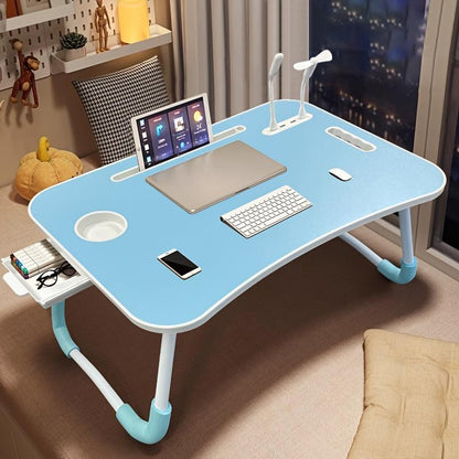 Laptop Bed Table - Adjustable Height, Foldable with USB Charging Port, Handle, Card Slot & Drawer - for Students & Remote Workers - Perfect for Dormitory, Bedside & Home Office