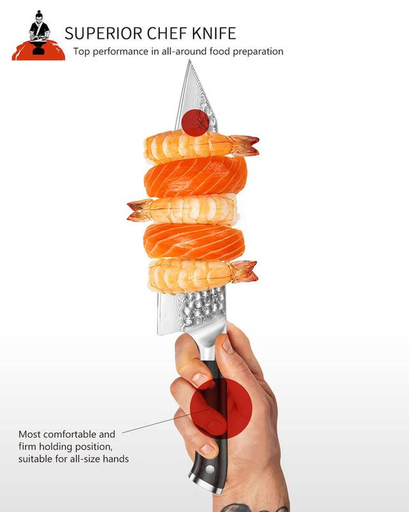 Japanese Damascus Chef Knife, 8 Inch with Japanese VG-10 Steel Core Wooden, Ultra-Sharp Professional Kitchen Knife, Handcrafted with Ebony Wood Handle, Holiday Gifts Blade Knives Cuchillos Japonés