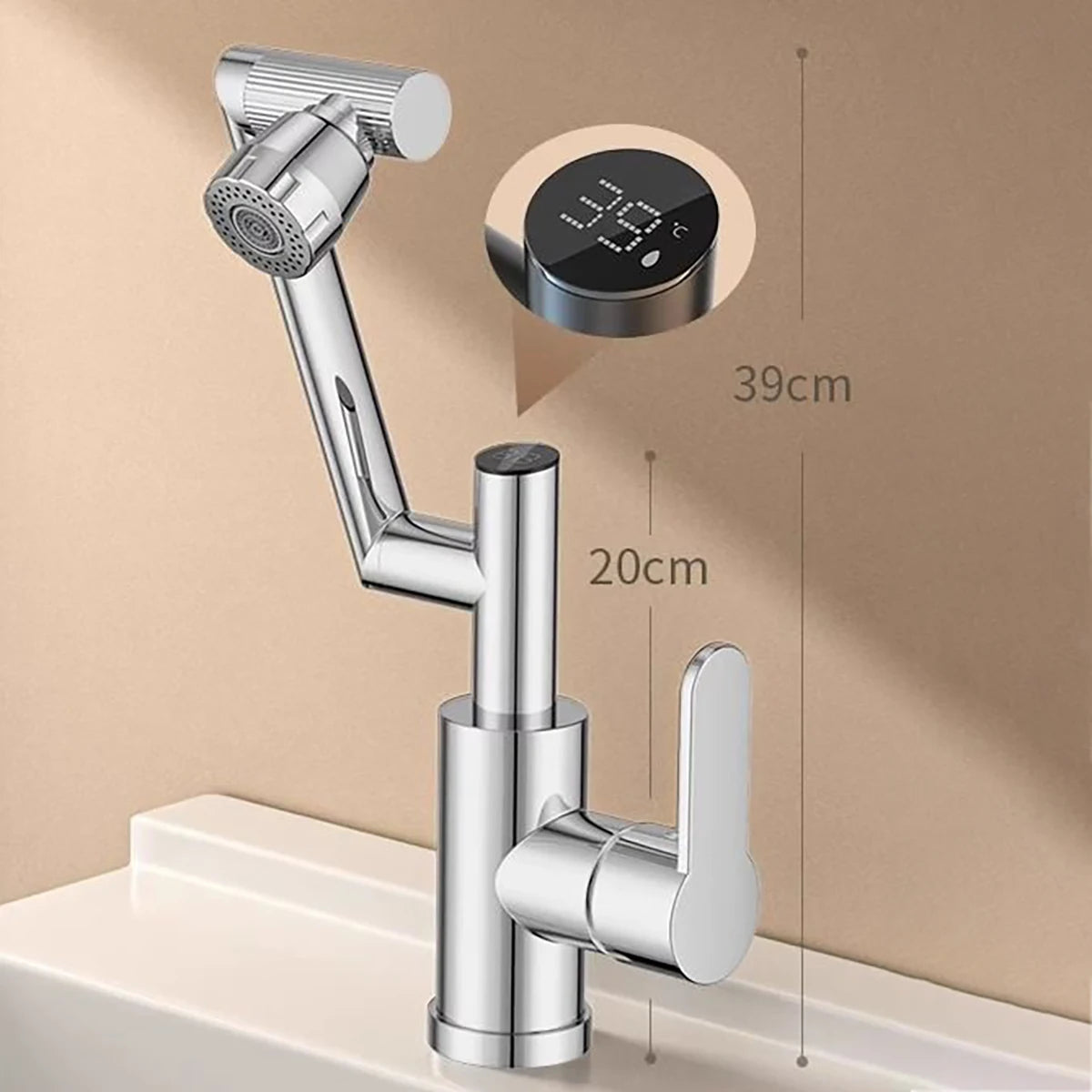 Digital Display LED Basin Faucet 360 Rotation Multi-Function Stream Sprayer Hot Cold Water Sink Mixer Wash Tap for Bathroom