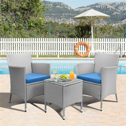 【#Fathersdaygift】Yaheetech 3-Piece Patio Furniture Set, Outdoor Rattan Conversation Furniture Set, 2 Chairs with Cushions & 1 Side Table for Bistro/Porch/Garden/Deck/Courtyard