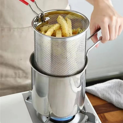 Stainless Steel Fryer with French Fries and Chicken Wings, Household Small Oil Pot with Filter Screen, Tianfu Luo Pot