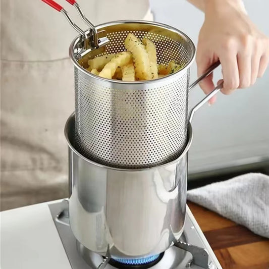 Stainless Steel Fryer with French Fries and Chicken Wings, Household Small Oil Pot with Filter Screen, Tianfu Luo Pot