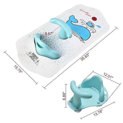 Baby Bath Mat with Baby Shower Seat Bathtub Cushion Back Support Non-Slip Safety Comfortable Chair Baby Bath Seat