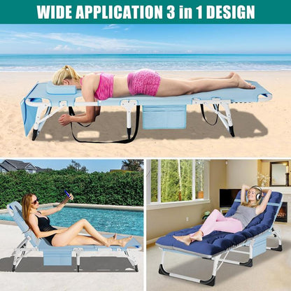 [Dealsforyoudays]Docred Face down Folding Tanning Chair with Cushion,Oversized 5-Position Recliner, Detachable Pillow, Portable Chaise Lounge for Sunbathing, Beach, Pool, Camping