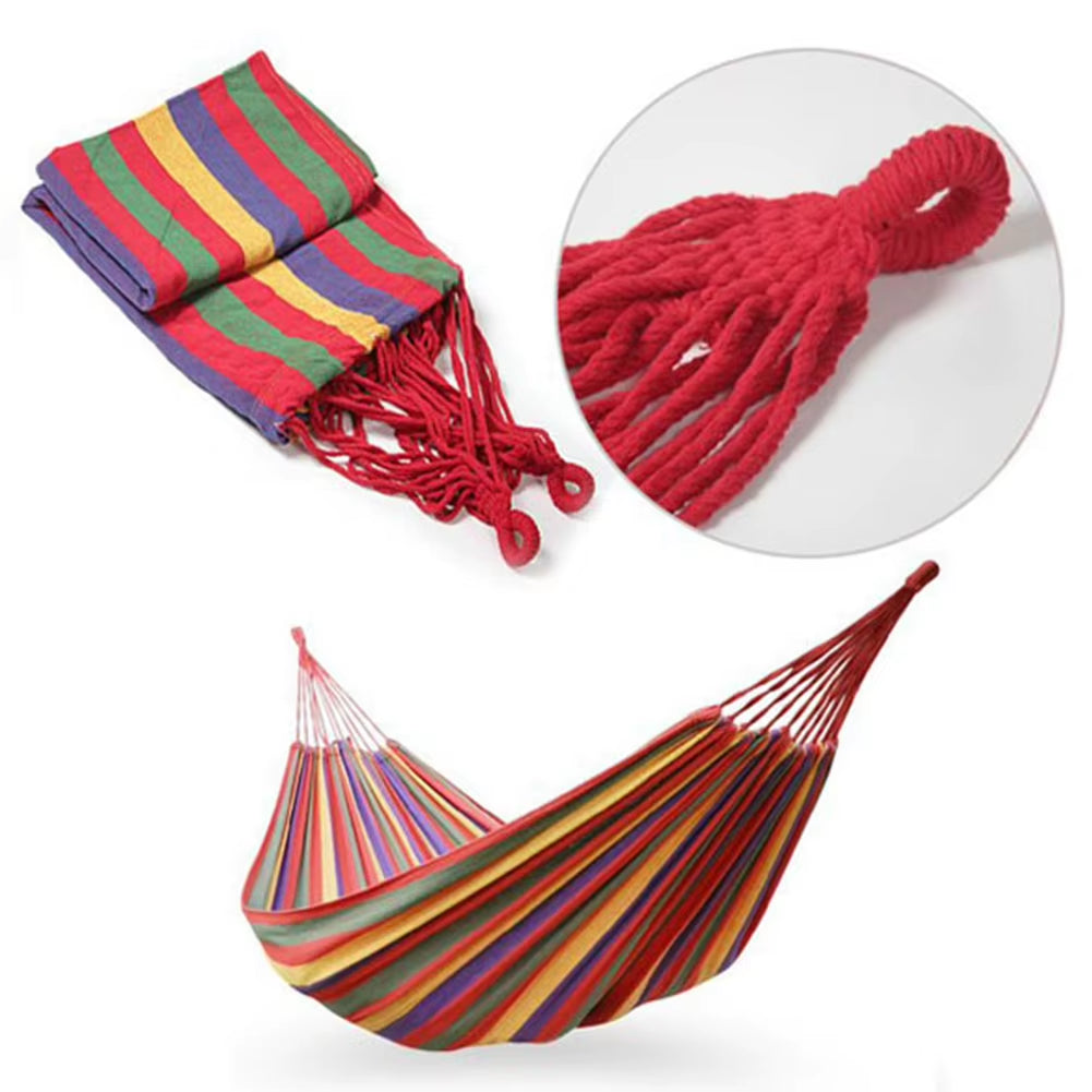 1-2 Person Fabric Hammock with Tree Straps 264Lbs Capacity Stripe Hammock Pendant 102X32 in for Outdoor Indoor with Carry Bag