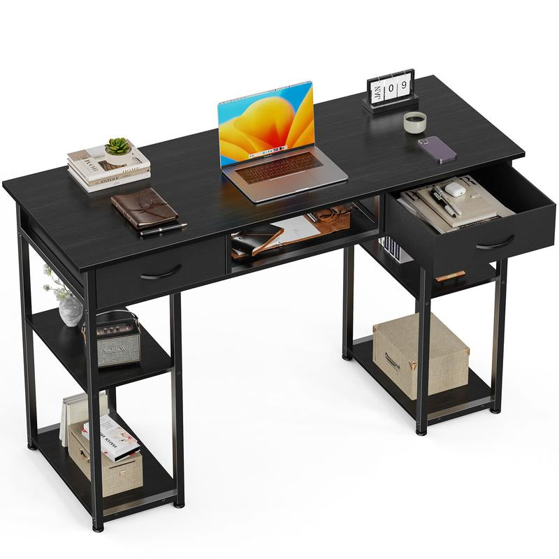 Computer Desk with Drawers Study Writing Table with Storage Bag Headphone Hook Adjustable Feet for Home Office Small Spaces