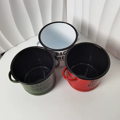 1Pc, Oil Pot, Enamel Grease Container with Lid, Vintage Large Capacity Oil Storage Canister, Rustic Kitchen Decor