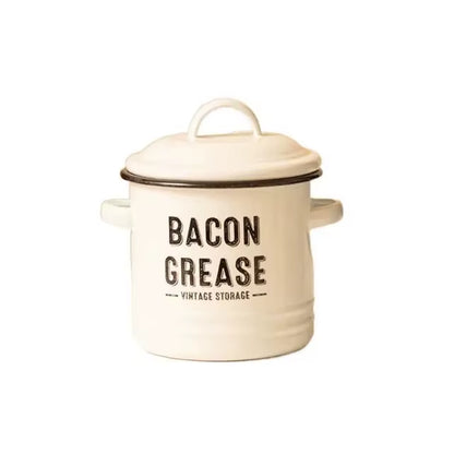 1Pc, Oil Pot, Enamel Grease Container with Lid, Vintage Large Capacity Oil Storage Canister, Rustic Kitchen Decor