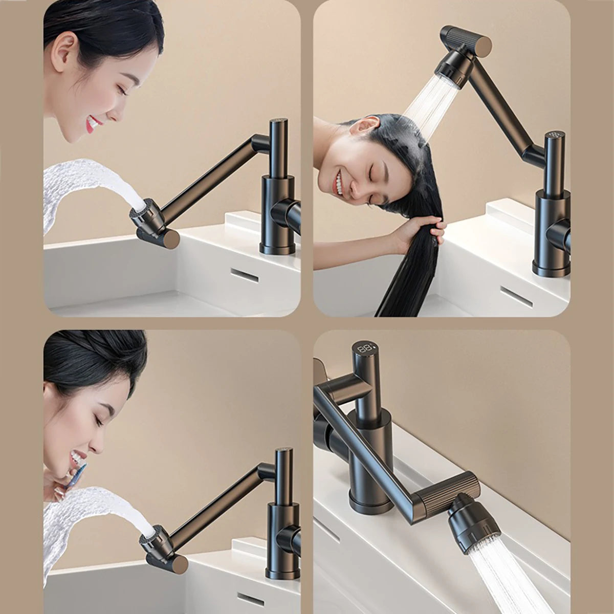 Digital Display LED Basin Faucet 360 Rotation Multi-Function Stream Sprayer Hot Cold Water Sink Mixer Wash Tap for Bathroom