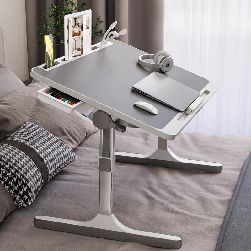Laptop Bed Table - Adjustable Height, Foldable with USB Charging Port, Handle, Card Slot & Drawer - for Students & Remote Workers - Perfect for Dormitory, Bedside & Home Office