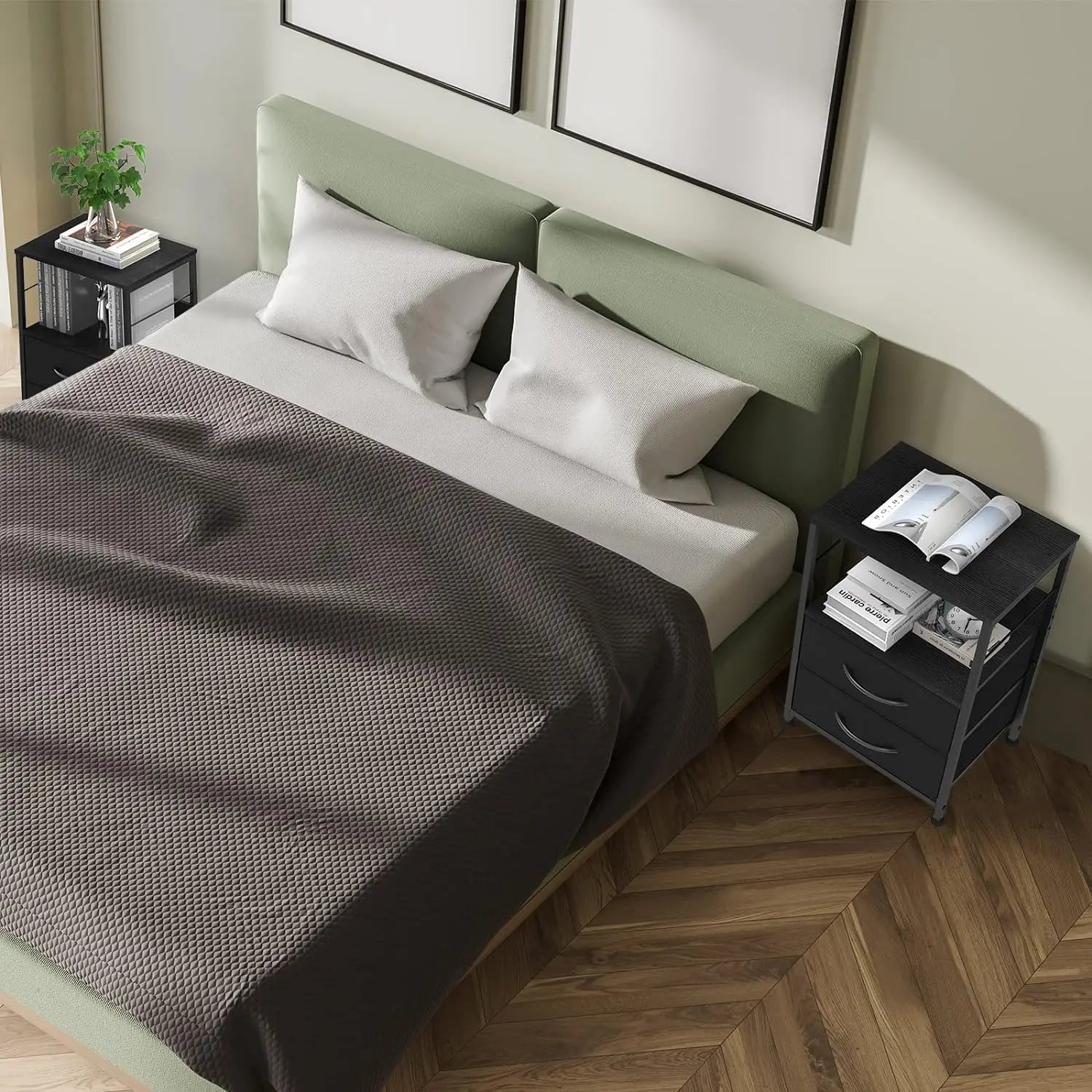 Nightstands Set of 2 End Table with Fabric Drawers Night Stands for Bedroom Side Table with Storage Shelf Bedside Tables