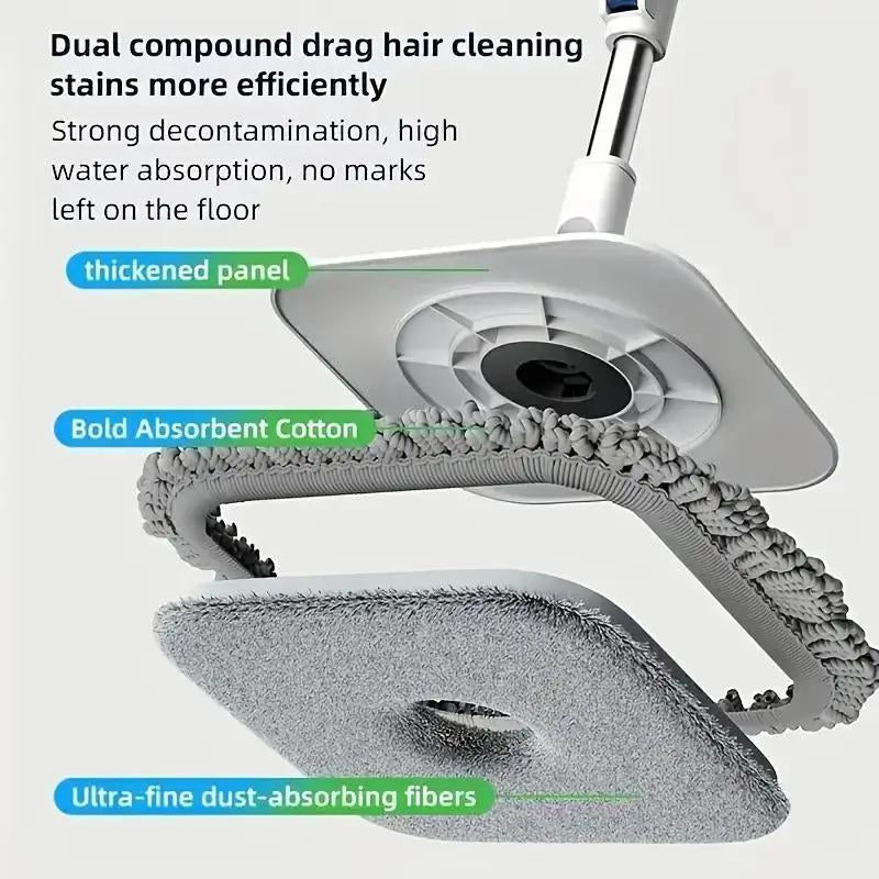 Foldable Spin Mop & Square-Head Collapsible Bucket – Space-Saving Self-Wring Microfiber Mop with Extendable Stainless-Steel Handle for Hardwood, Tile & Marble Floors Adjustable Cleaning Silicone Brush