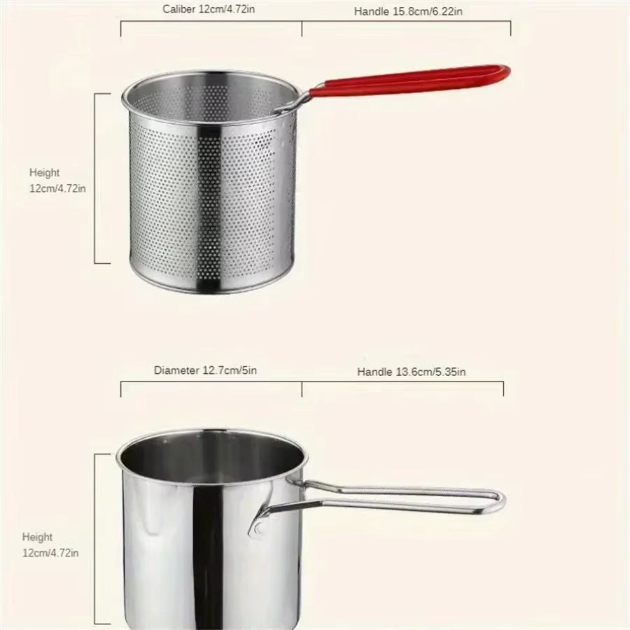 Stainless Steel Fryer with French Fries and Chicken Wings, Household Small Oil Pot with Filter Screen, Tianfu Luo Pot