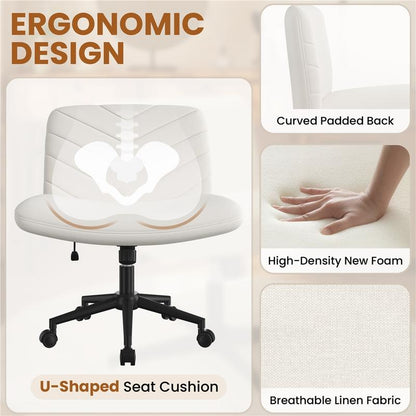 Yaheetech Wide Criss Cross Adjustable Armless Chair with Swivel Vanity, 26" W X 26" D, 300 Lb Maximum Weight Capacity, Ergonomic Design