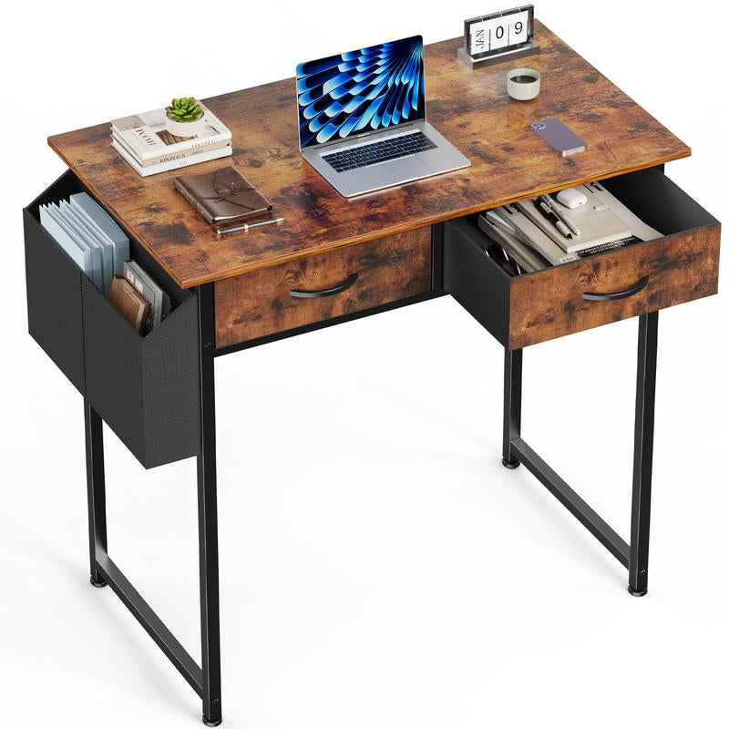 Computer Desk with Drawers Study Writing Table with Storage Bag Headphone Hook Adjustable Feet for Home Office Small Spaces