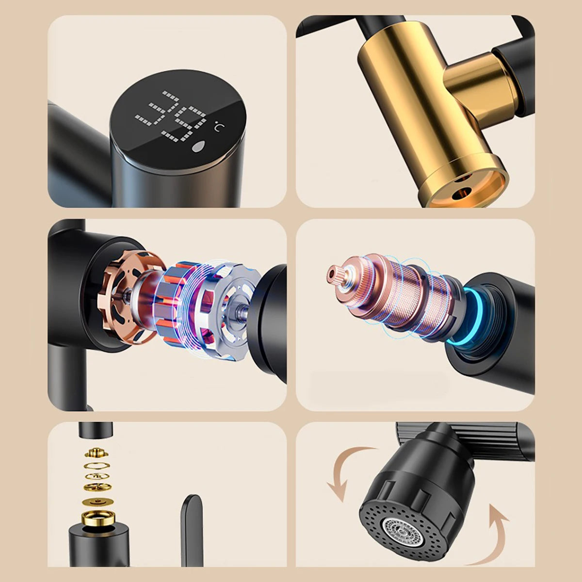 Digital Display LED Basin Faucet 360 Rotation Multi-Function Stream Sprayer Hot Cold Water Sink Mixer Wash Tap for Bathroom