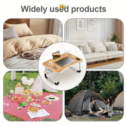 The King of Folding Desks - Portable Laptop Bed Desk with 4 USB Ports Wind Fan LED Light Cup Holder & Side Drawer for Working Reading Writing Eating on Bed Sofa Floor, Outdoor, Party,Dinner