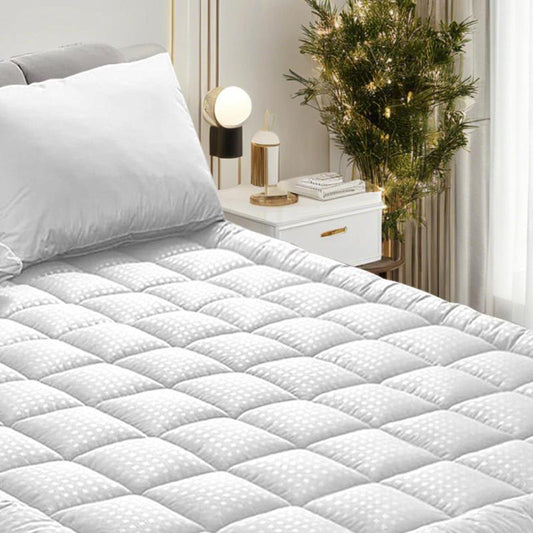 【Fathersdaygift】Mattress Pad Quilted Fitted Protector Cooling Pillow Top Cover Breathable Fluffy Soft Mattress Topper with 8-21" Deep Pocket Bedding Comfortable Sleeping Cooler