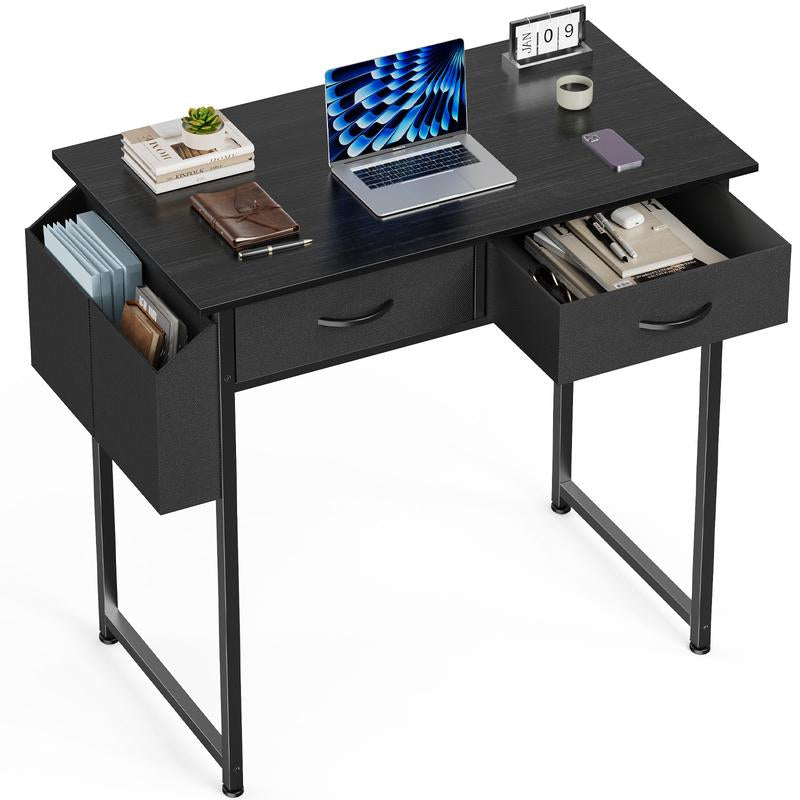 Computer Desk with Drawers Study Writing Table with Storage Bag Headphone Hook Adjustable Feet for Home Office Small Spaces