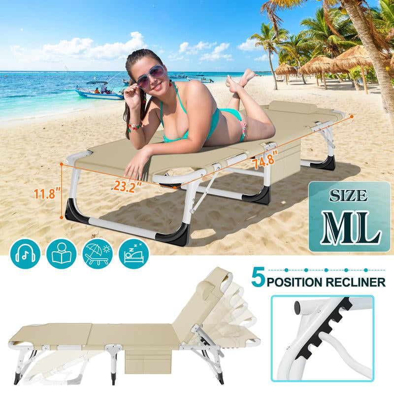 [Dealsforyoudays]Docred Face down Folding Tanning Chair with Cushion,Oversized 5-Position Recliner, Detachable Pillow, Portable Chaise Lounge for Sunbathing, Beach, Pool, Camping