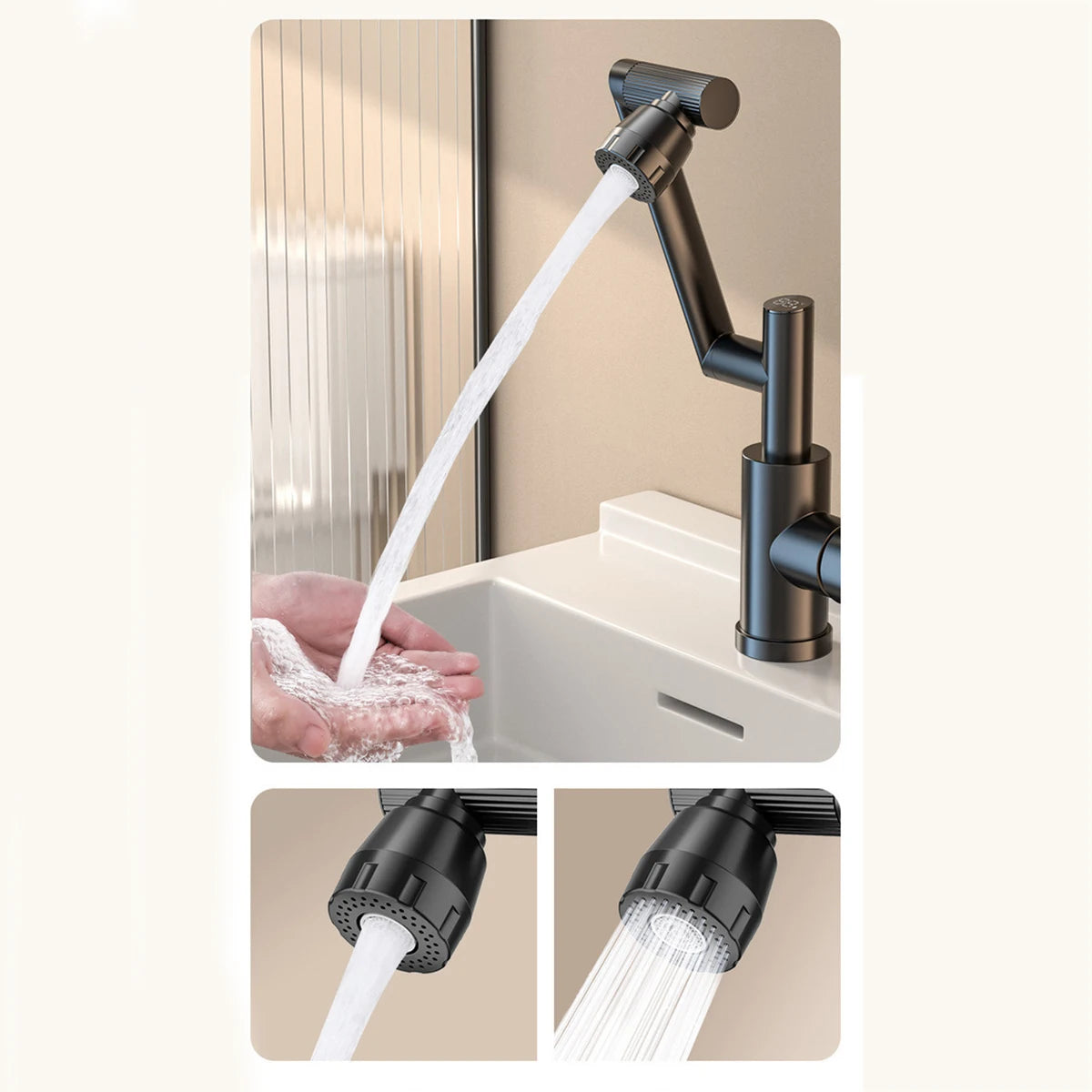 Digital Display LED Basin Faucet 360 Rotation Multi-Function Stream Sprayer Hot Cold Water Sink Mixer Wash Tap for Bathroom