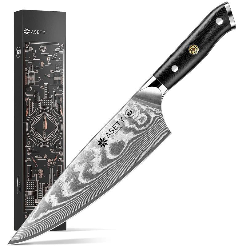 Japanese Damascus Chef Knife, 8 Inch with Japanese VG-10 Steel Core Wooden, Ultra-Sharp Professional Kitchen Knife, Handcrafted with Ebony Wood Handle, Holiday Gifts Blade Knives Cuchillos Japonés