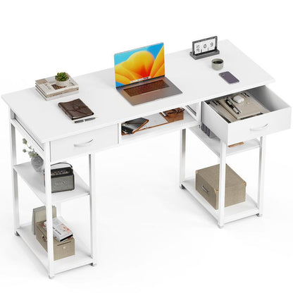 Computer Desk with Drawers Study Writing Table with Storage Bag Headphone Hook Adjustable Feet for Home Office Small Spaces