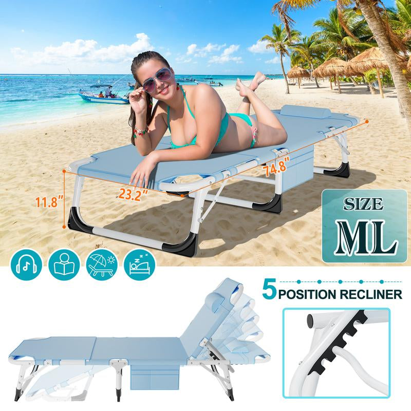 [Dealsforyoudays]Docred Face down Folding Tanning Chair with Cushion,Oversized 5-Position Recliner, Detachable Pillow, Portable Chaise Lounge for Sunbathing, Beach, Pool, Camping