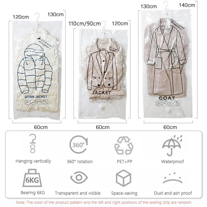 Hanging Vacuum Storage Bags Space Saver Bags Vacuum Seal Storage Bag for Suits Dress Coats Jackets Closet Organizer and Storage
