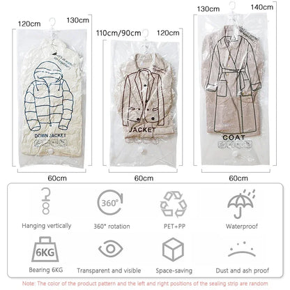 Hanging Vacuum Storage Bags Space Saver Bags Vacuum Seal Storage Bag for Suits Dress Coats Jackets Closet Organizer and Storage
