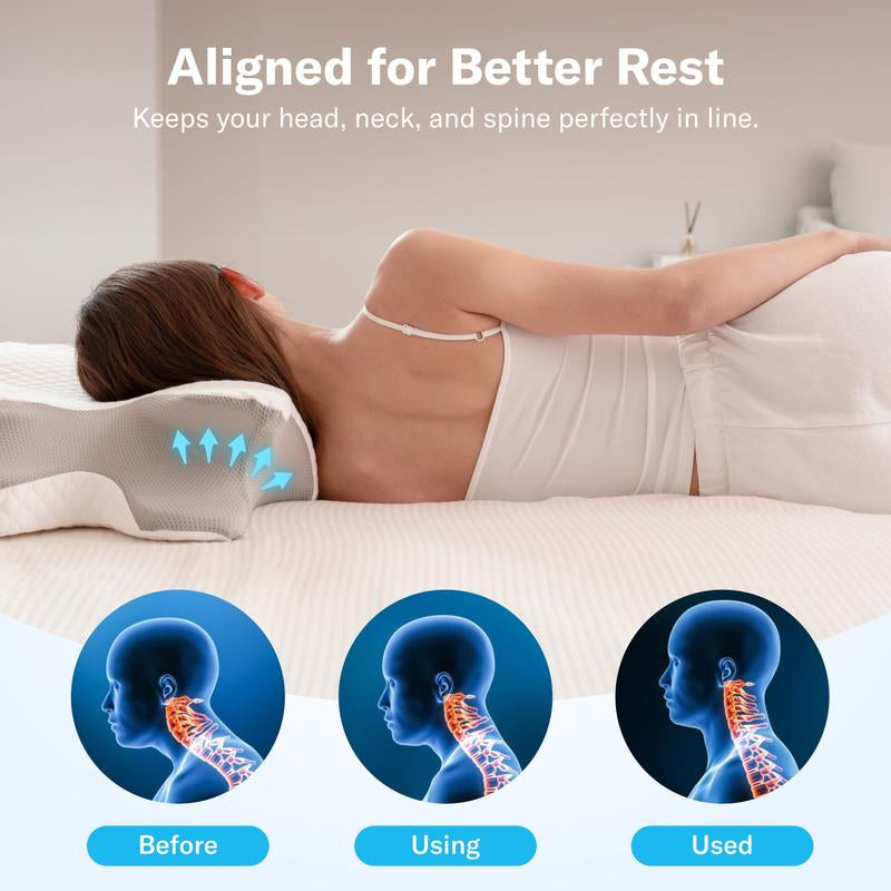 Alcedo Cervical Pillow for Cozy Sleep, Odorless Ergonomic Contour Memory Foam, Orthopedic Bed Pillow for Side, Back, and Stomach Sleepers