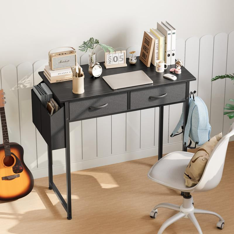 Computer Desk with Drawers Study Writing Table with Storage Bag Headphone Hook Adjustable Feet for Home Office Small Spaces