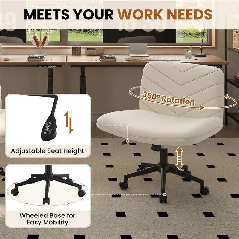 Yaheetech Wide Criss Cross Adjustable Armless Chair with Swivel Vanity, 26" W X 26" D, 300 Lb Maximum Weight Capacity, Ergonomic Design