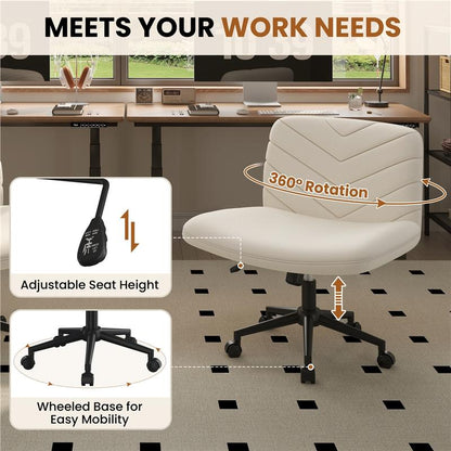 Yaheetech Wide Criss Cross Adjustable Armless Chair with Swivel Vanity, 26" W X 26" D, 300 Lb Maximum Weight Capacity, Ergonomic Design