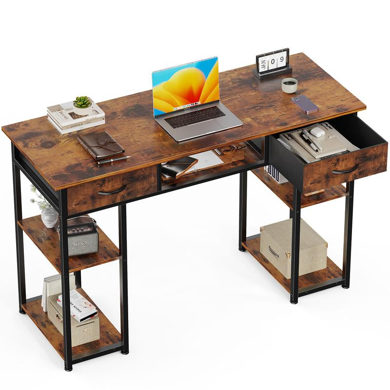 Computer Desk with Drawers Study Writing Table with Storage Bag Headphone Hook Adjustable Feet for Home Office Small Spaces