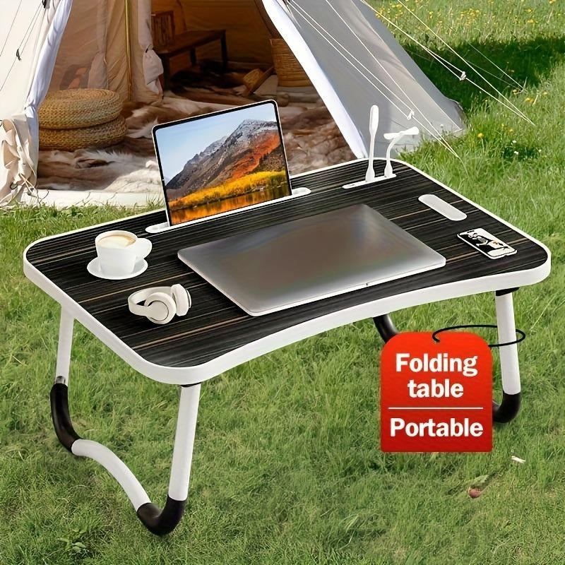 The King of Folding Desks - Portable Laptop Bed Desk with 4 USB Ports Wind Fan LED Light Cup Holder & Side Drawer for Working Reading Writing Eating on Bed Sofa Floor, Outdoor, Party,Dinner