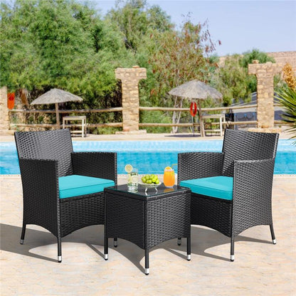 【#Fathersdaygift】Yaheetech 3-Piece Patio Furniture Set, Outdoor Rattan Conversation Furniture Set, 2 Chairs with Cushions & 1 Side Table for Bistro/Porch/Garden/Deck/Courtyard