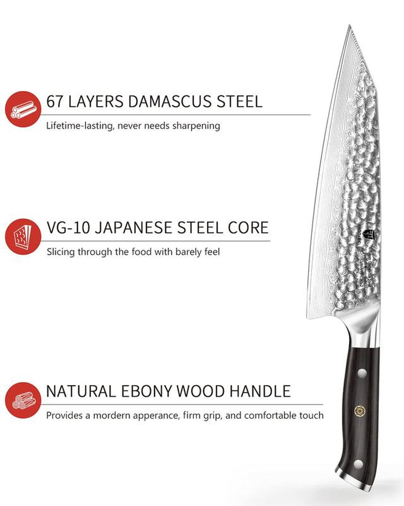Japanese Damascus Chef Knife, 8 Inch with Japanese VG-10 Steel Core Wooden, Ultra-Sharp Professional Kitchen Knife, Handcrafted with Ebony Wood Handle, Holiday Gifts Blade Knives Cuchillos Japonés