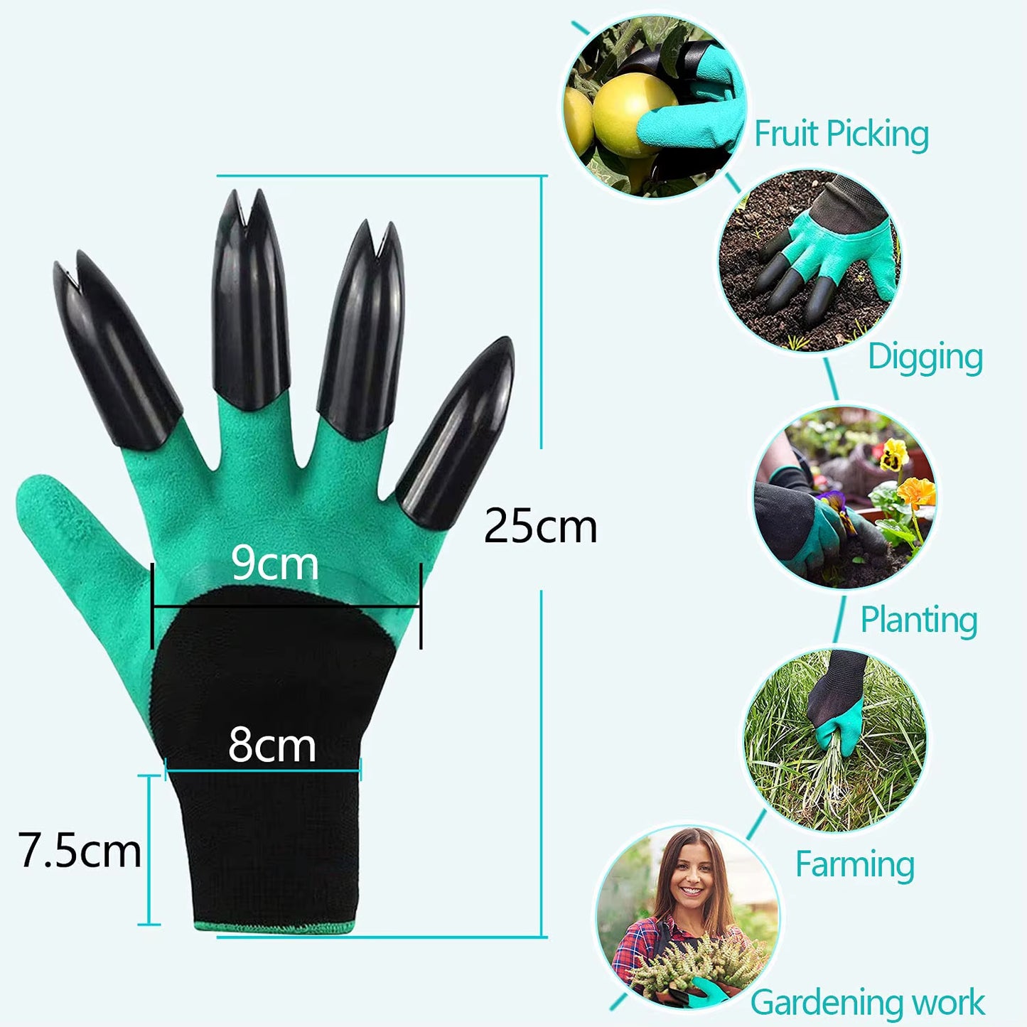 Gardening Gloves with Claws Breathable Waterproof Working Digging Planting Sting-Resistant Non-Slip Protective Latex Gloves