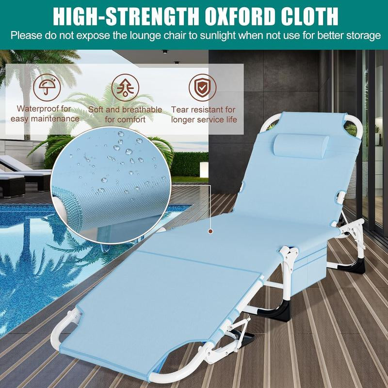 [Dealsforyoudays]Docred Face down Folding Tanning Chair with Cushion,Oversized 5-Position Recliner, Detachable Pillow, Portable Chaise Lounge for Sunbathing, Beach, Pool, Camping