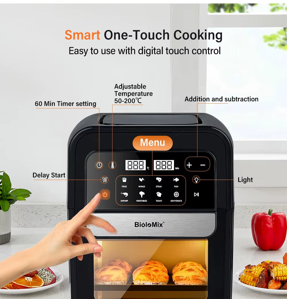 Multifunctional 7L Air Fryer without Oil Electric Oven, Dehydrator, Convection Oven, Touch Screen Presets Fry, Roast