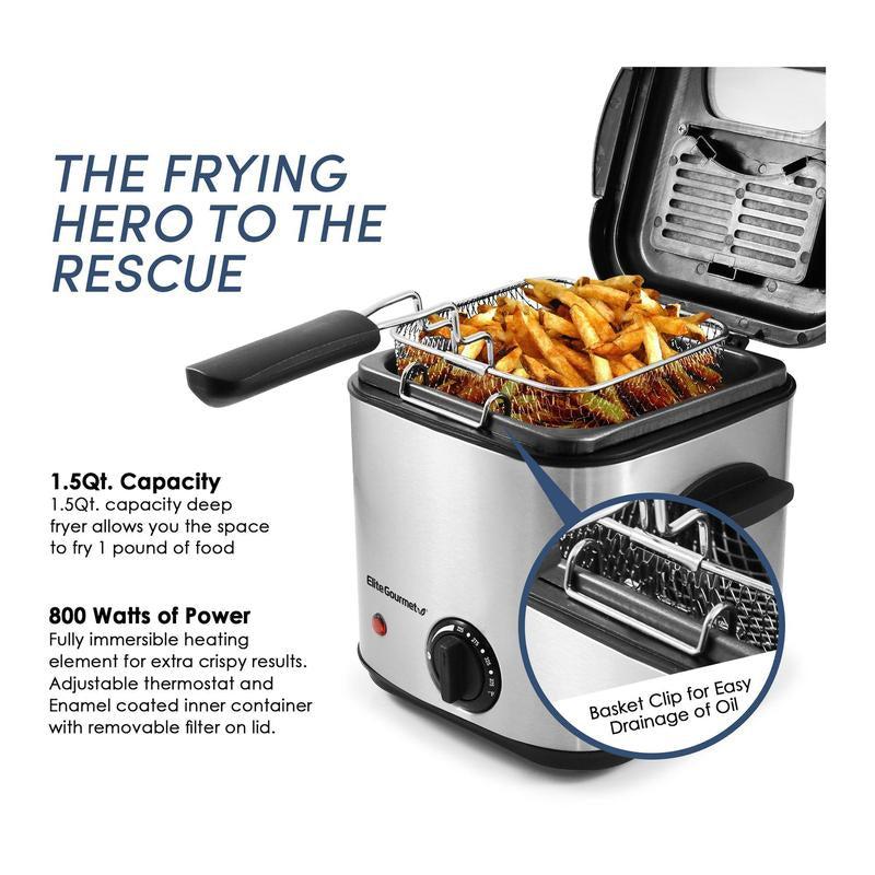 Elite Gourmet 1.5 Quart Stainless Steel Deep Fryer