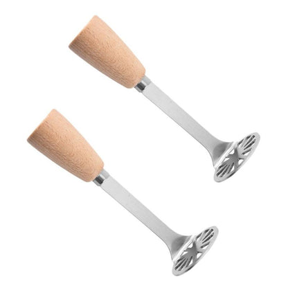 2 Counts Stainless Steel Potato Masher, Heavy Duty Manual Masher with Wood Handle, Kitchen Tool for Avocado, Bean, Pumpkin