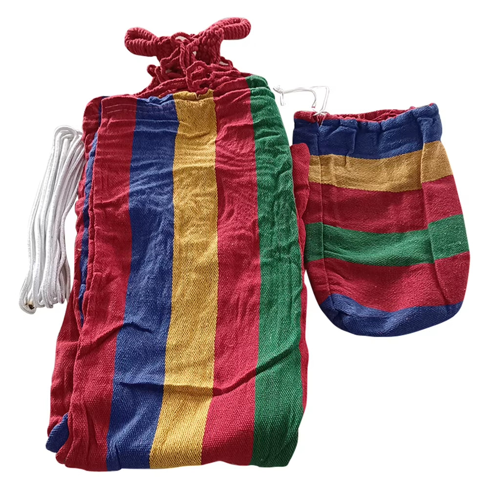 1-2 Person Fabric Hammock with Tree Straps 264Lbs Capacity Stripe Hammock Pendant 102X32 in for Outdoor Indoor with Carry Bag