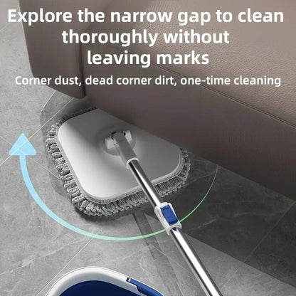 Foldable Spin Mop & Square-Head Collapsible Bucket – Space-Saving Self-Wring Microfiber Mop with Extendable Stainless-Steel Handle for Hardwood, Tile & Marble Floors Adjustable Cleaning Silicone Brush