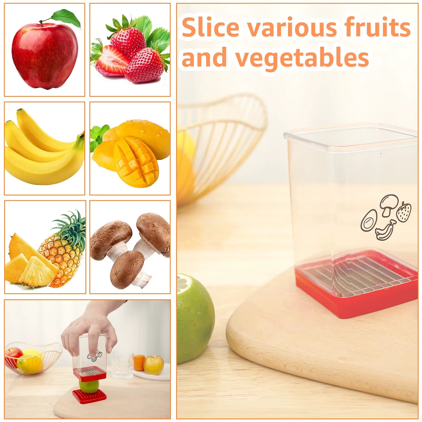 Speed Cup Slicer with Push Plate Portable Fruit Vegetable Speed Slicer Kitchen Manual Cup Cutter Banana Strawberry Slicing Tool